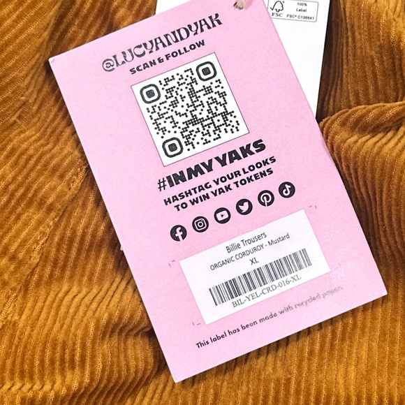 NWT Lucy & Yak Billie Trousers Tapered Corduroy Mustard Yellow Pants Womens XL - Picture 6 of 8